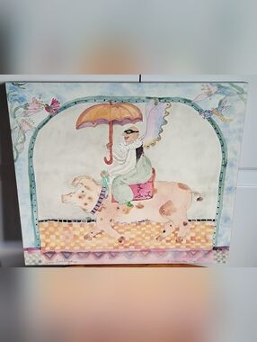 Whimsical Pig Rider Art Print - Pastel Watercolor